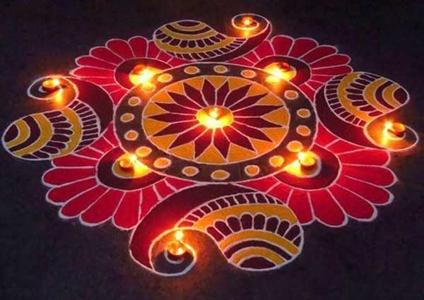 Diya on rangoli