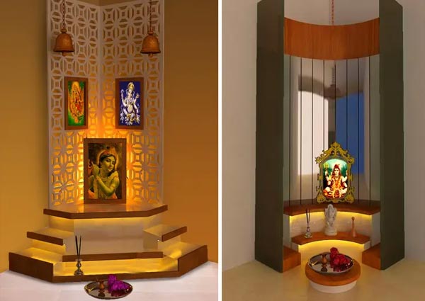 Corner mandir design for homes in India