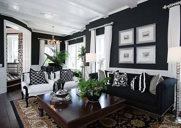 Black and white color for living room walls 