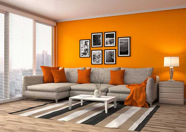 Orange with white color for living room walls 