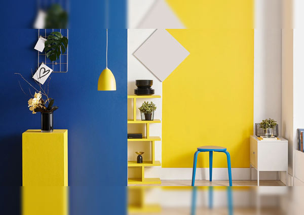 Yellow and blue color for living room walls 