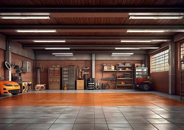 garage and storage areas