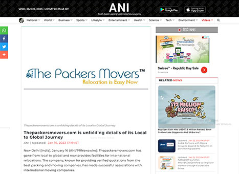 Thepackersmovers.com News on ANI