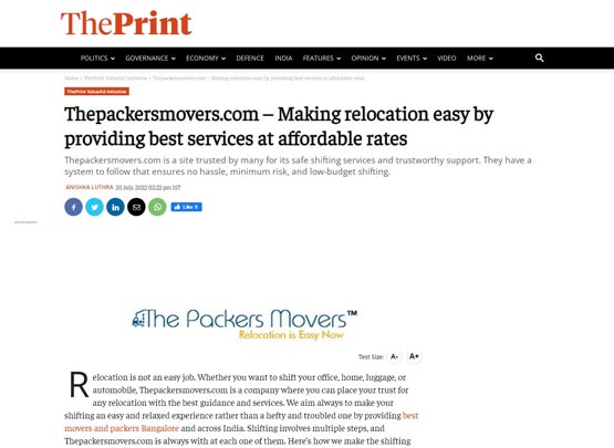 Thepackersmovers news on theprint.in