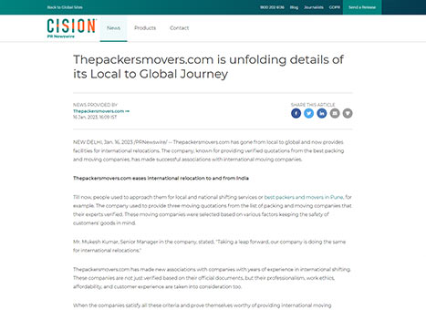 prnewswire thepackersmovers.com news