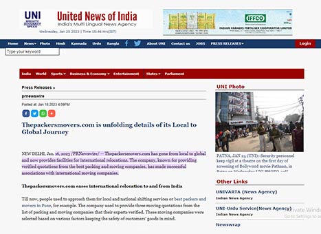 Thepackersmovers.com news on uniindia