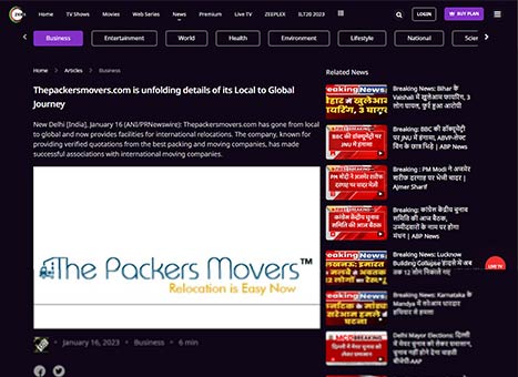 Thepackersmovers.com News on zee5